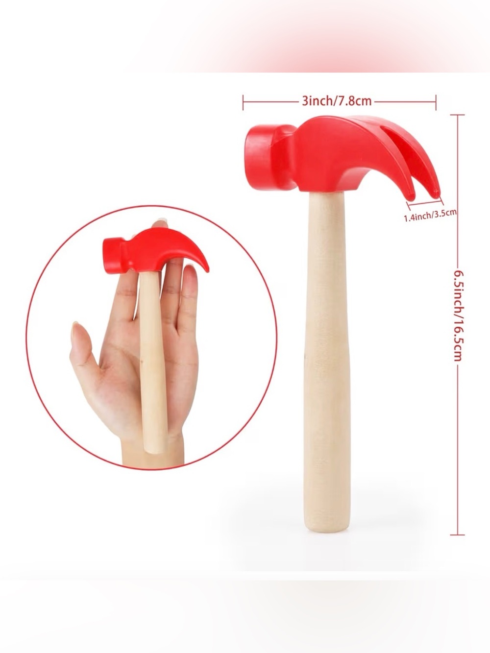 Children's Orange Toy Hammer with Natural Wood Handle